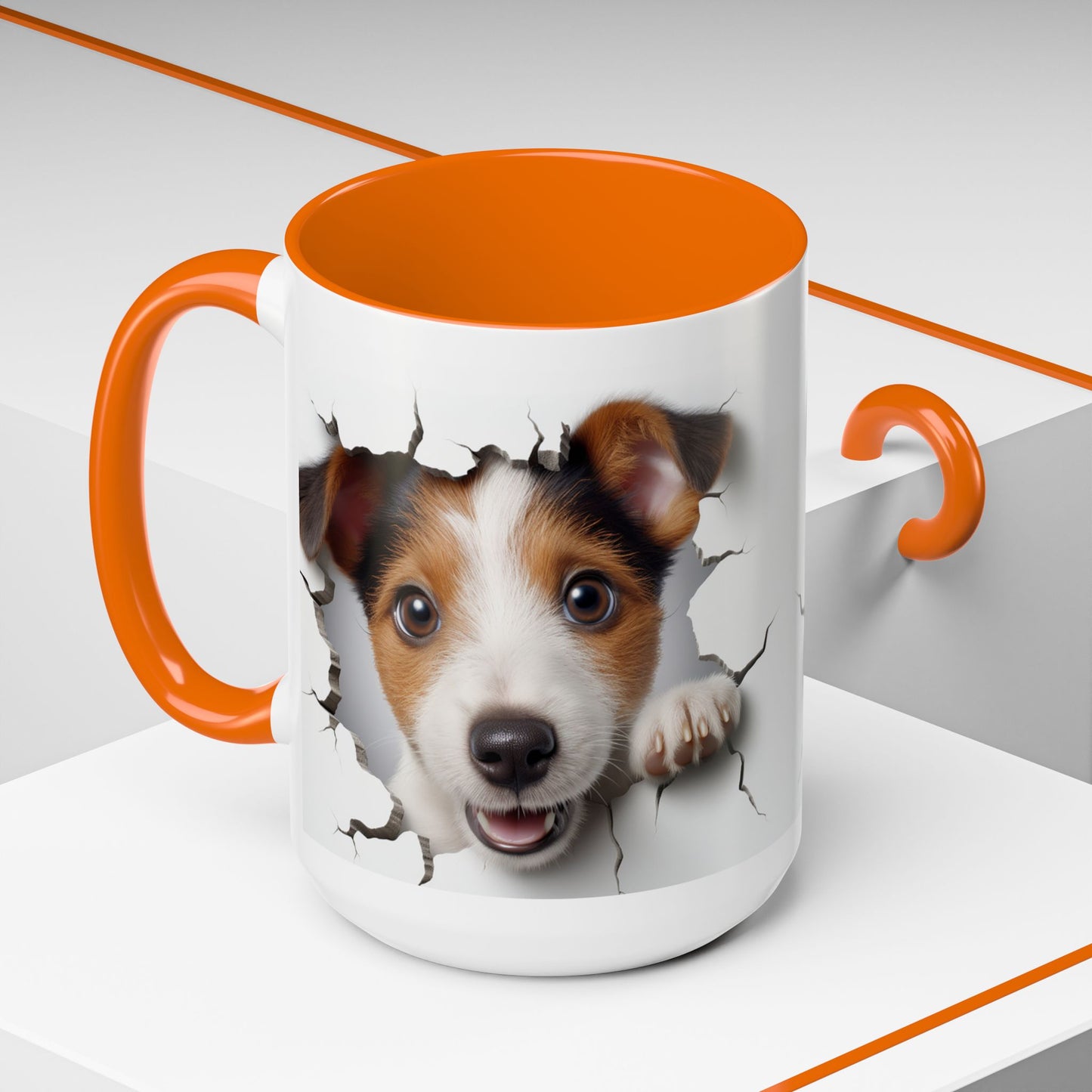 Jack Russell Puppy Peek Accent Coffee Mug – Cute Dog Rupture Design (11/15oz)