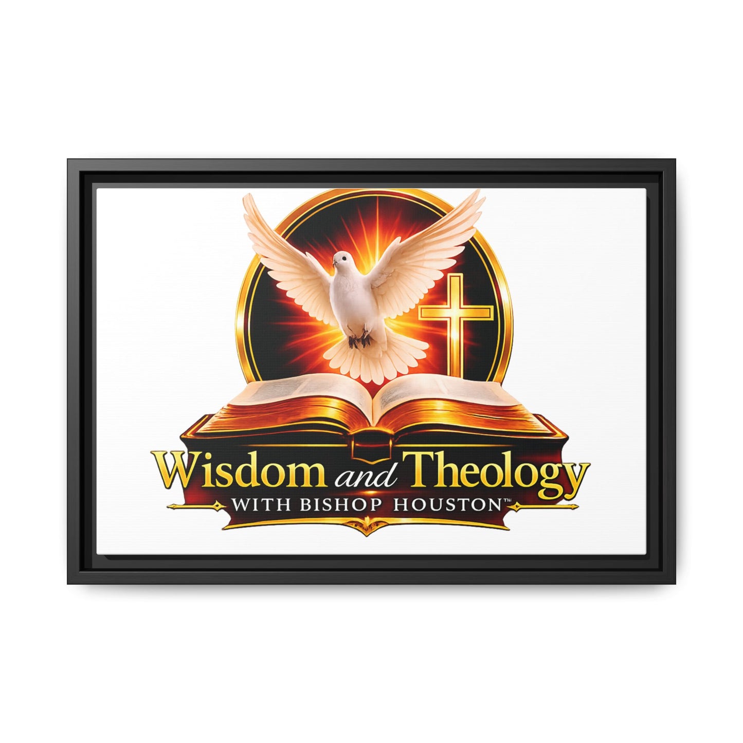 Framed Canvas Print — "Wisdom and Theology" Dove & Bible Wall Art