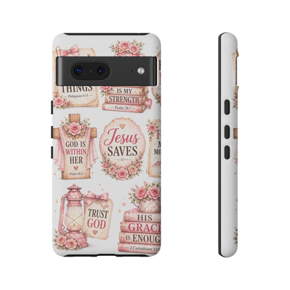 Faith Phone Case — 'Jesus Saves' Floral Christian Scripture iPhone Case