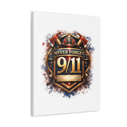 9/11 Never Forget Canvas Print — Firefighter Tribute Stretched Wall Art