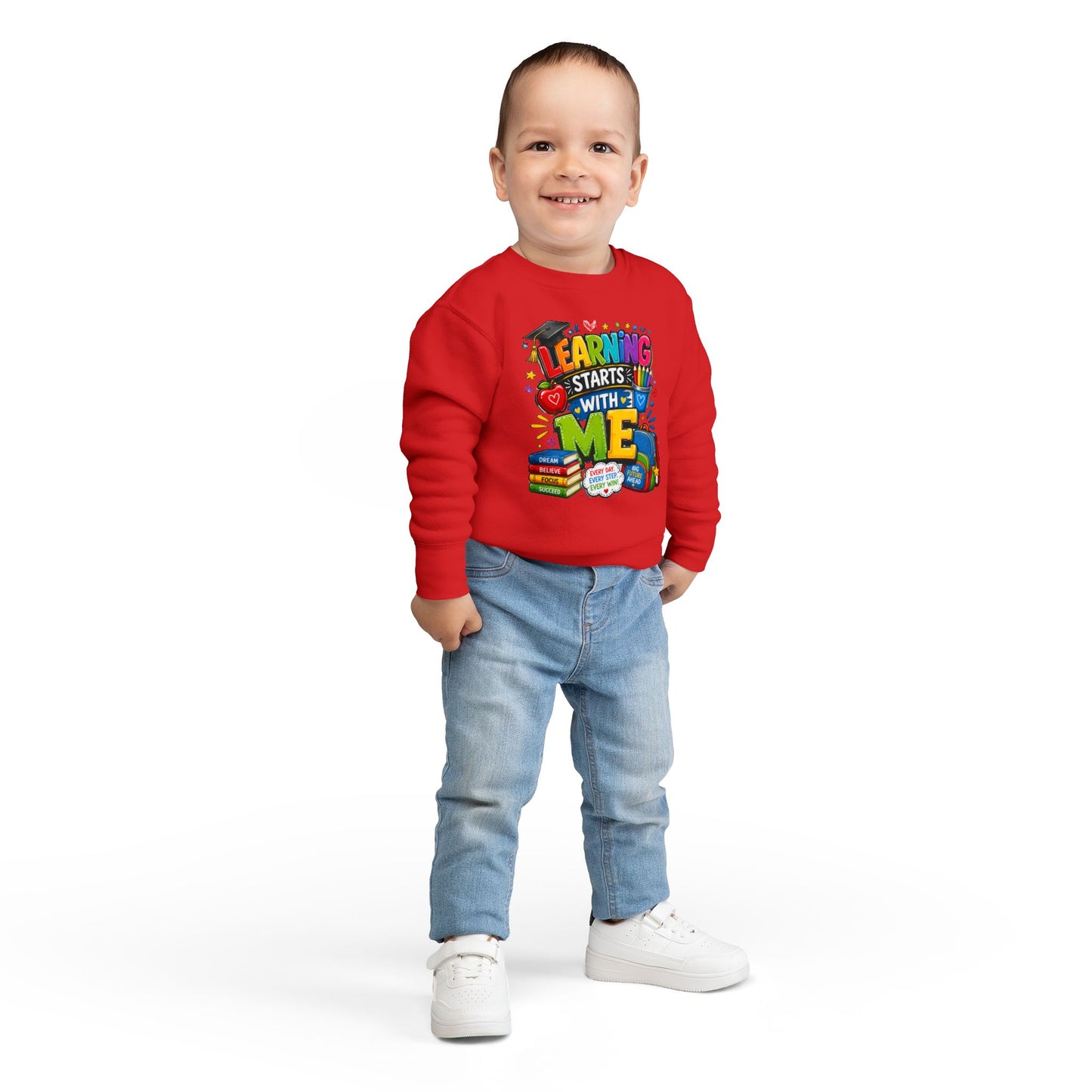 Learning Starts With Me Toddler Sweatshirt — Cute Back-to-School Kids Graphic Pullover