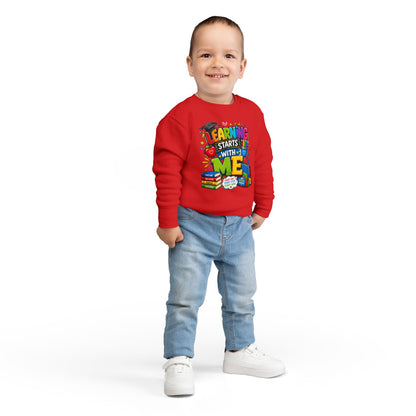 Learning Starts With Me Toddler Sweatshirt — Cute Back-to-School Kids Graphic Pullover