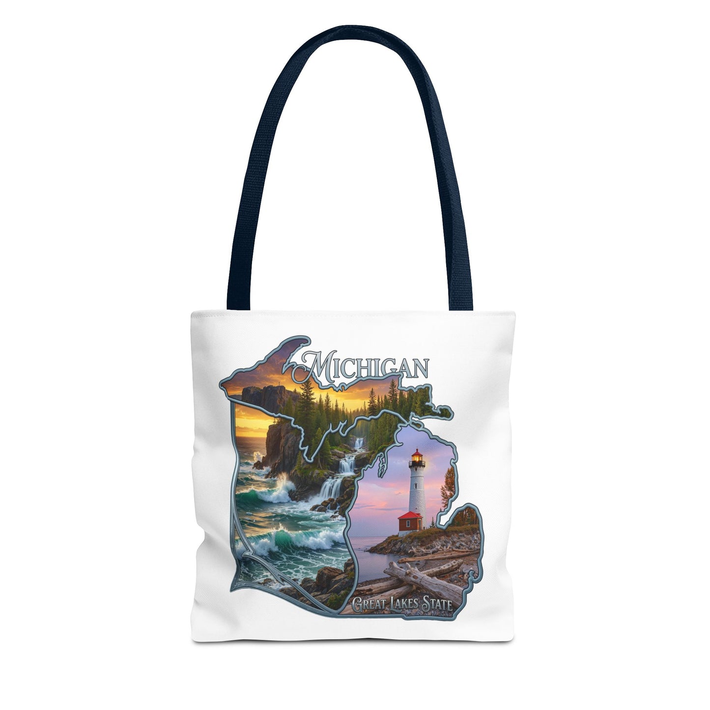 Michigan Lighthouse Tote Bag — Great Lakes Scenic State Travel Tote
