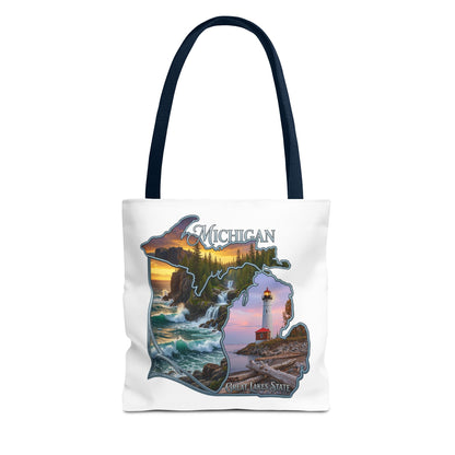 Michigan Lighthouse Tote Bag — Great Lakes Scenic State Travel Tote