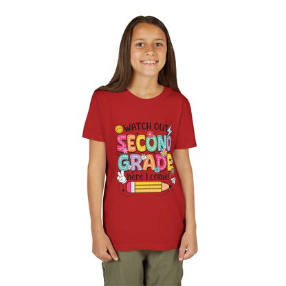 Second Grade Kids T‑Shirt – "Watch Out Second Grade Here I Come" Back‑to‑School Tee
