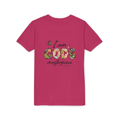 Youth Tee — "God is Good All the Time" Pink Cross with Leopard Bow