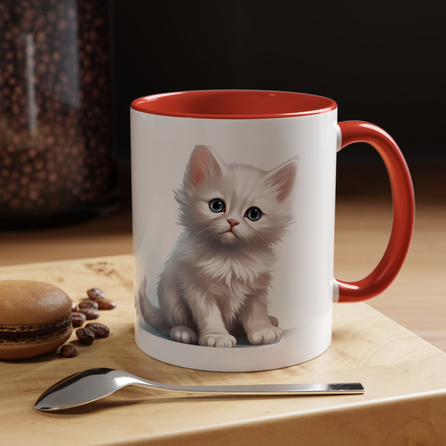 Cute White Kitten Accent Coffee Mug – 11/15oz Ceramic Cat Lover Gift