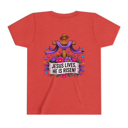 Youth Tee — "Jesus Lives, He Is Risen!" Easter Christian Tee