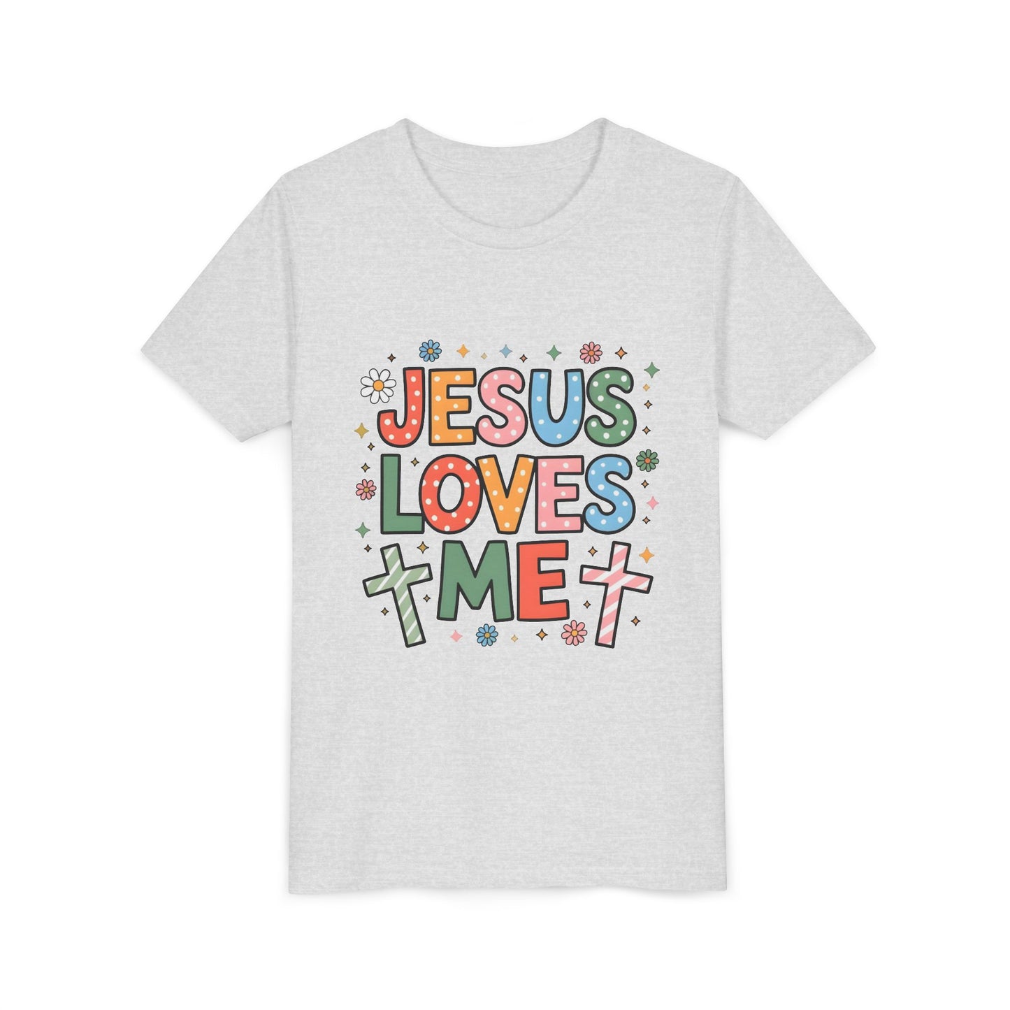 Youth Tee — "Jesus Loves Me" Colorful Christian Kids T-Shirt