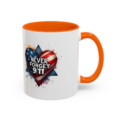 Never Forget 9/11 Heart Accent Coffee Mug – Patriotic Memorial 11/15oz