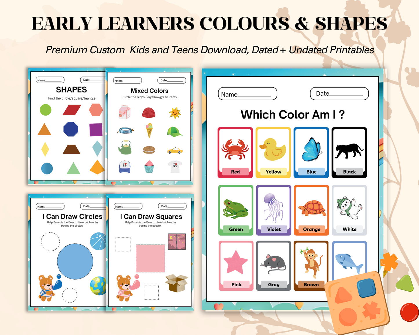 Early Learners Colours & Shapes Worksheets | Printable Preschool Learning Activities for Kids