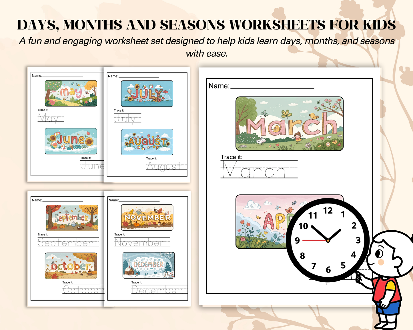 Days, Months & Seasons Worksheets for Kids | Printable Calendar & Time Learning Activities