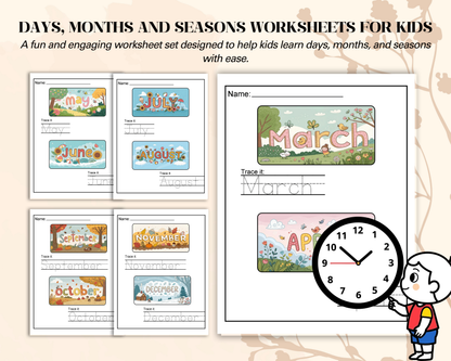 Days, Months & Seasons Worksheets for Kids | Printable Calendar & Time Learning Activities