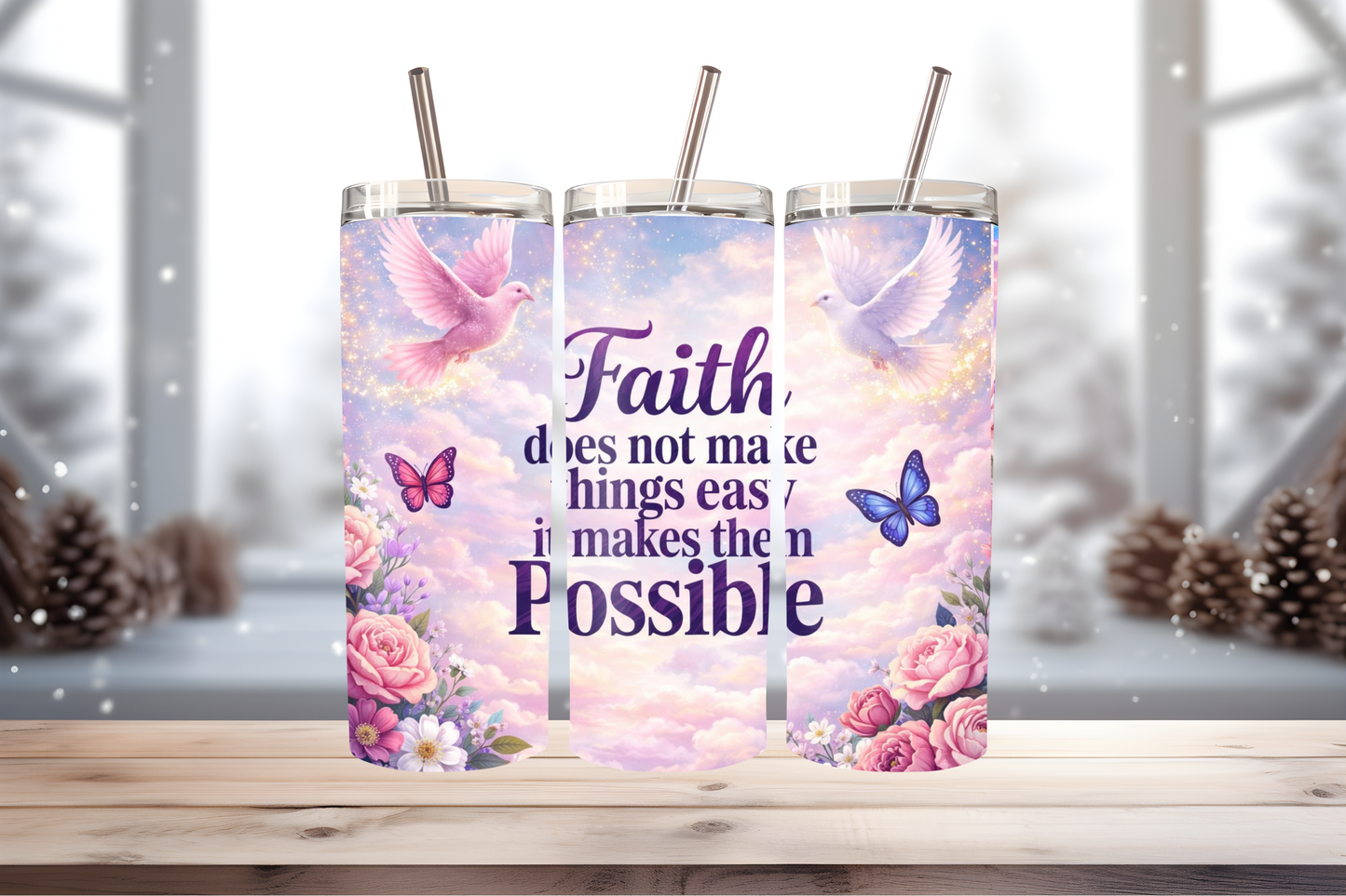 God Is With Her Tumbler Wrap PNG | Faith-Based Inspirational Design, 20oz Skinny Tumbler Sublimation, Christian Quote Wrap