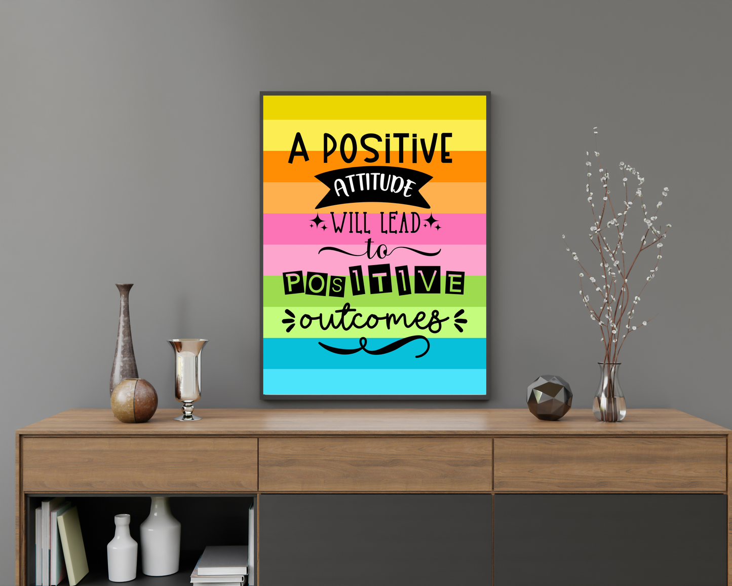 Positive Attitude Motivation Wall Art | Inspirational Quotes Poster, Mindset &amp; Self-Improvement Decor, Printable Motivational Wall Art