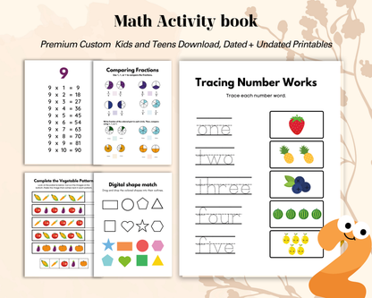 Math Activity Book for Kids | Printable Worksheets for Addition, Subtraction, Multiplication & Fun Learning