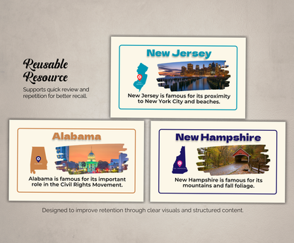 US States Flashcards | Printable Geography Study Cards PDF for Kids & Students