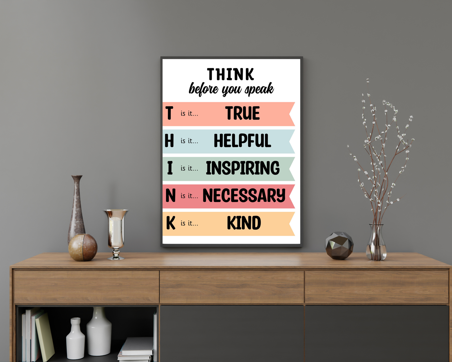 Think Before You Speak Wall Art | Inspirational Quote Poster, Mindfulness &amp; Communication Decor, Printable Motivational Wall Art