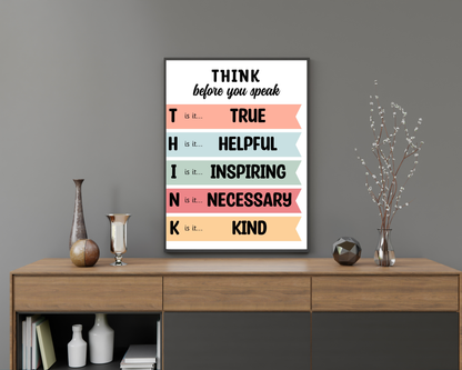Think Before You Speak Wall Art | Inspirational Quote Poster, Mindfulness &amp; Communication Decor, Printable Motivational Wall Art