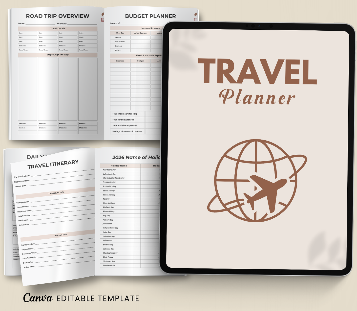Digital Travel Planner | Editable Trip Organizer & Itinerary Planner