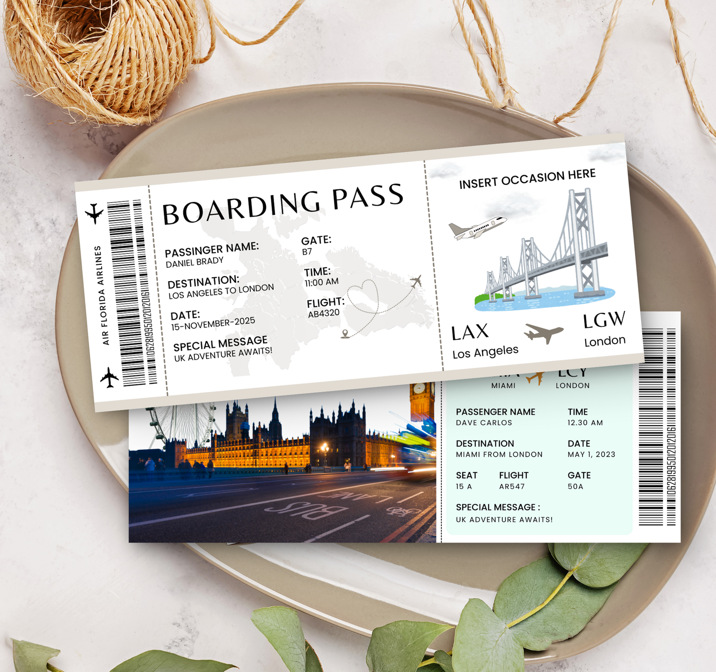 London Boarding Pass & Ticket Template | Editable Canva Travel Invite & Event Ticket Design