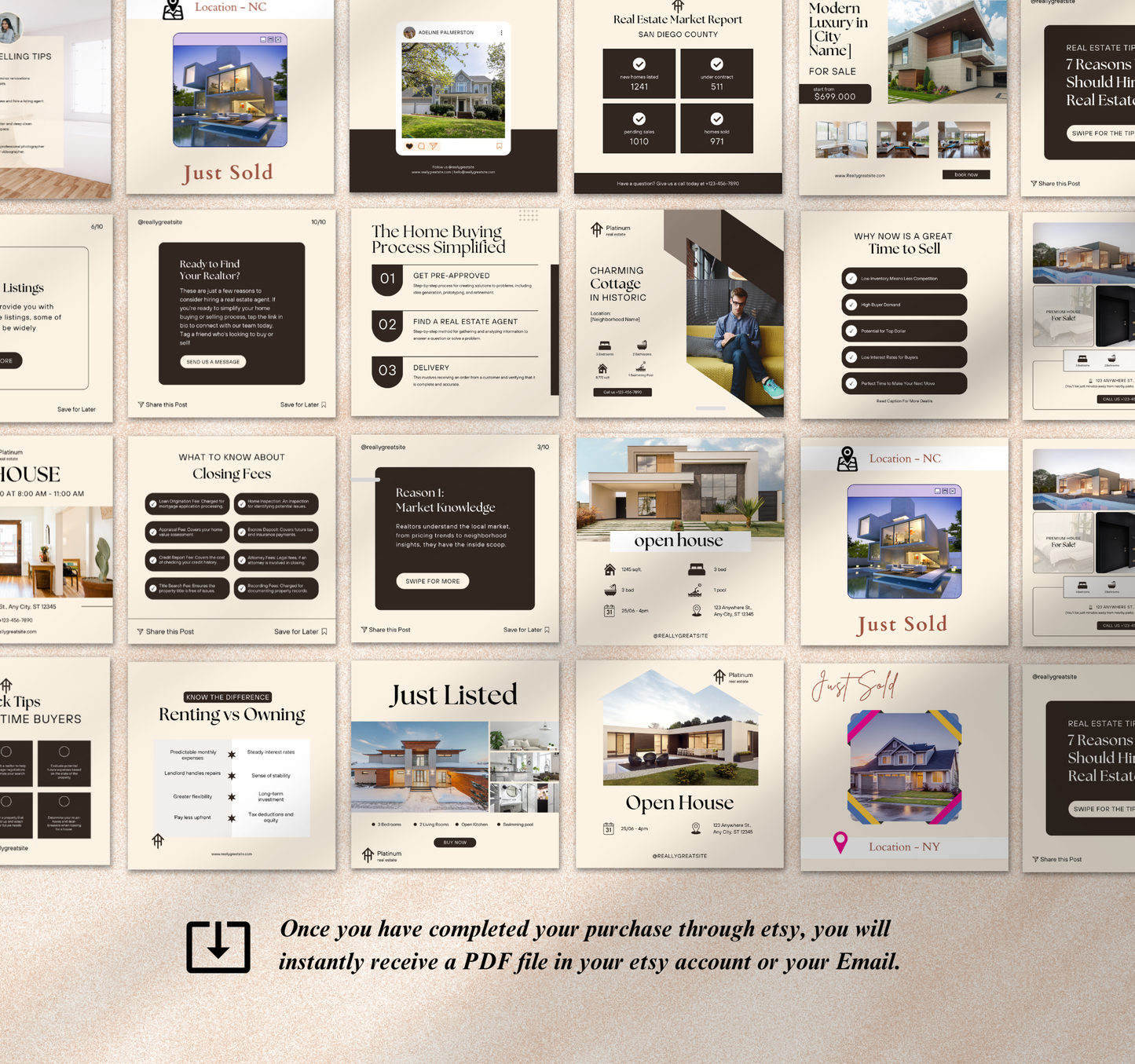 Real Estate Agent Instagram Templates | Editable Canva Social Media Posts for Realtors