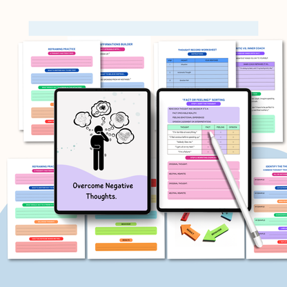 Overcome Negative Thoughts Workbook PDF | Positive Thinking Journal, CBT Worksheets, Mental Health Planner, Self Help &amp; Mindset Reset Guide