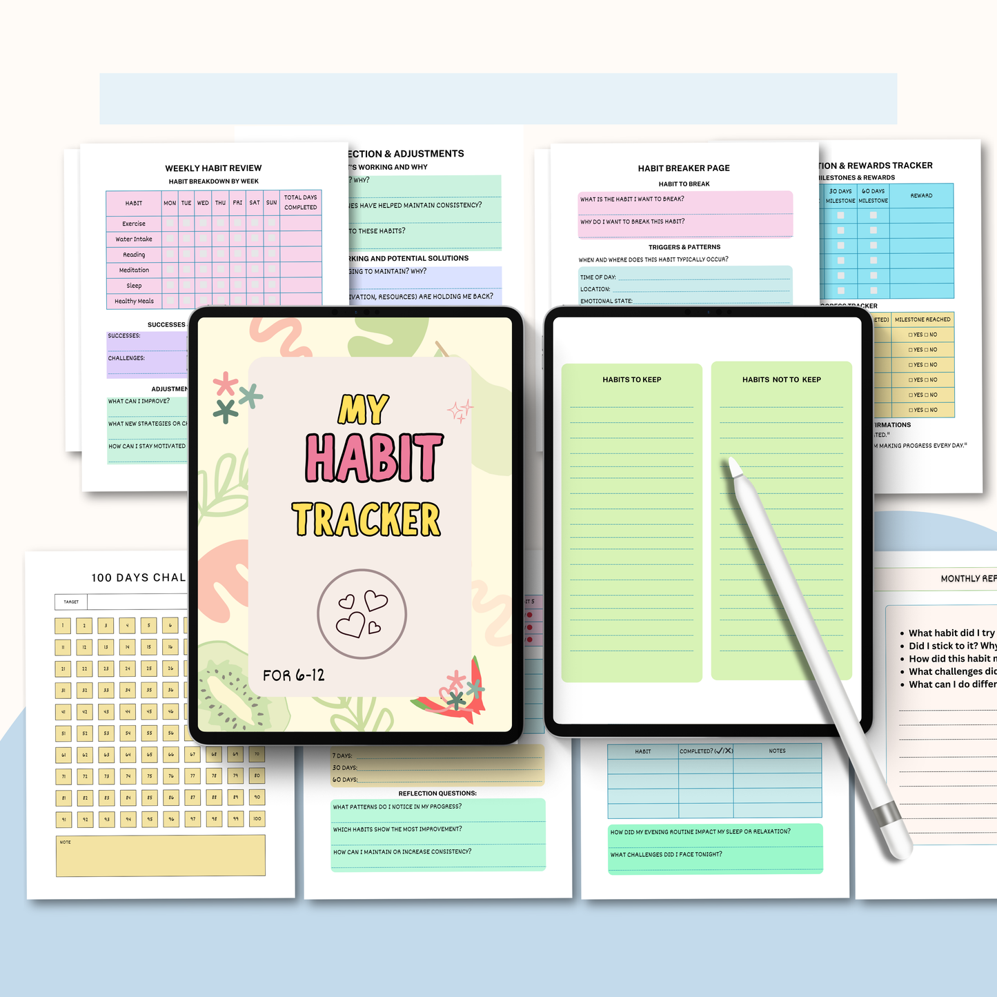 Habit Tracker PDF | Daily, Weekly &amp; Monthly Goal Planner, Productivity Journal, Routine &amp; Self-Improvement Tracker