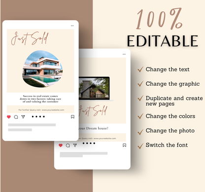 Real Estate Instagram Templates | Editable Canva Realtor Posts & Social Media Kit