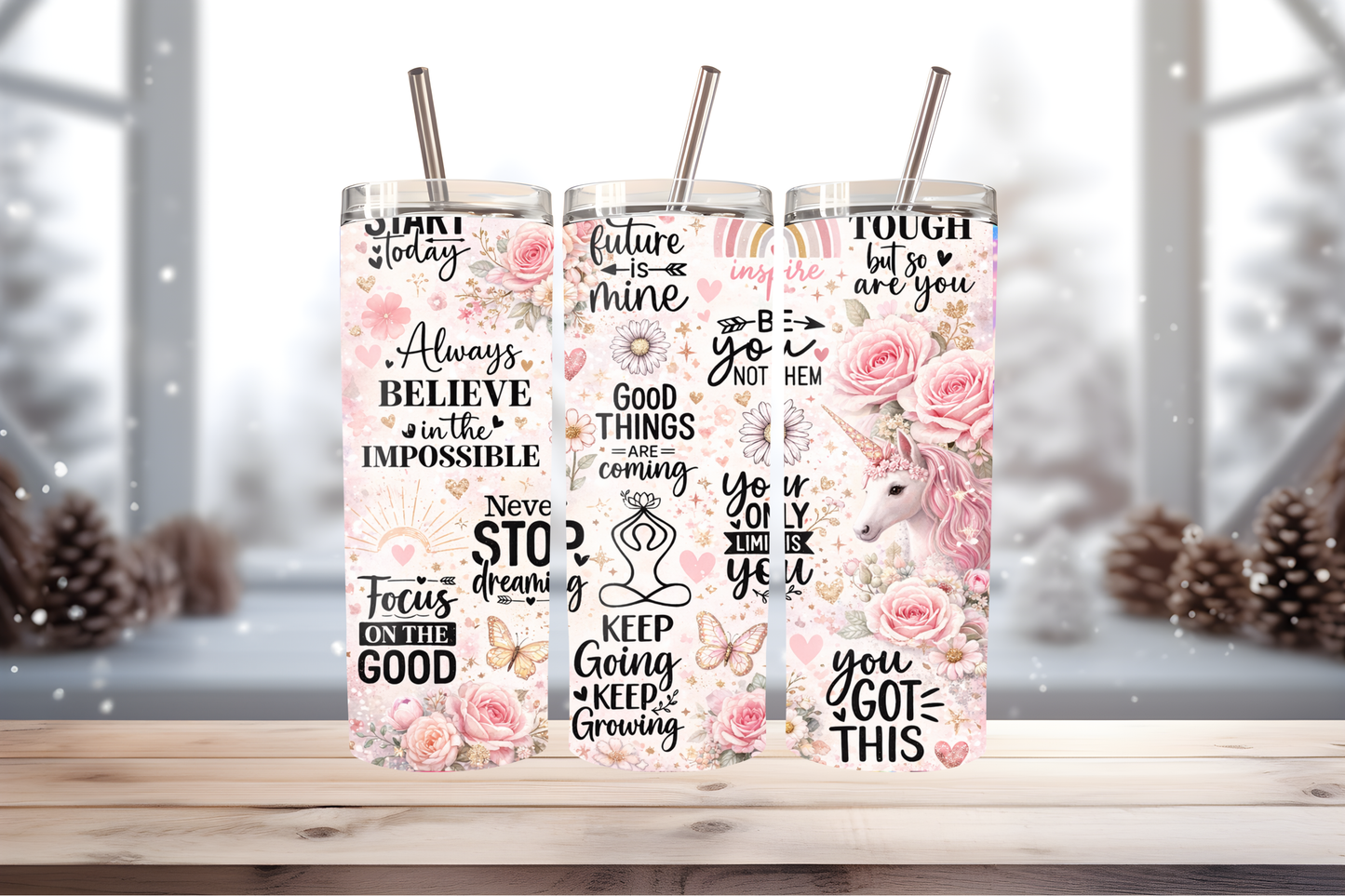 Inspirational Tumbler Wrap PNG | Motivational Quote Design, 20oz Skinny Tumbler Sublimation, Positive Mindset &amp; Self-Care Wrap