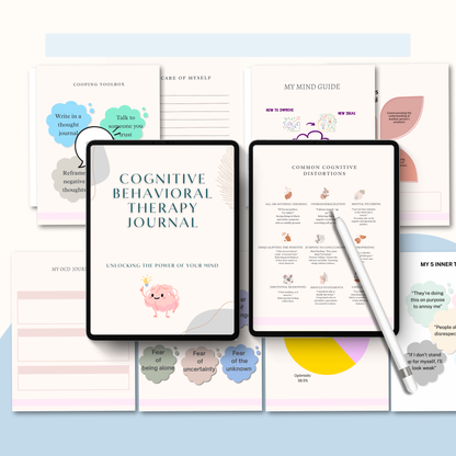 Cognitive Behavioral Therapy CBT Journal PDF | Guided Therapy Workbook, Thought Record, Mental Health Planner, Emotional Regulation Journal