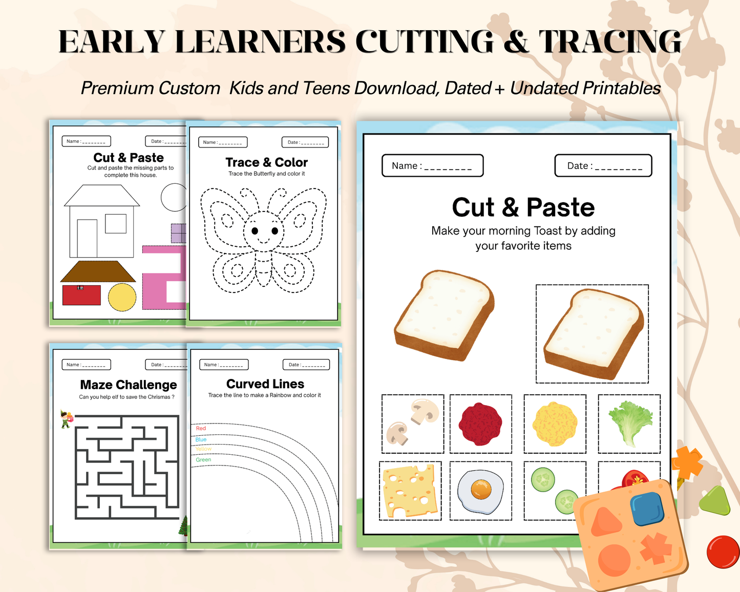 Early Learners Cutting & Tracing Worksheets | Printable Fine Motor Skills Activities for Kids
