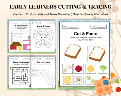Early Learners Cutting & Tracing Worksheets | Printable Fine Motor Skills Activities for Kids