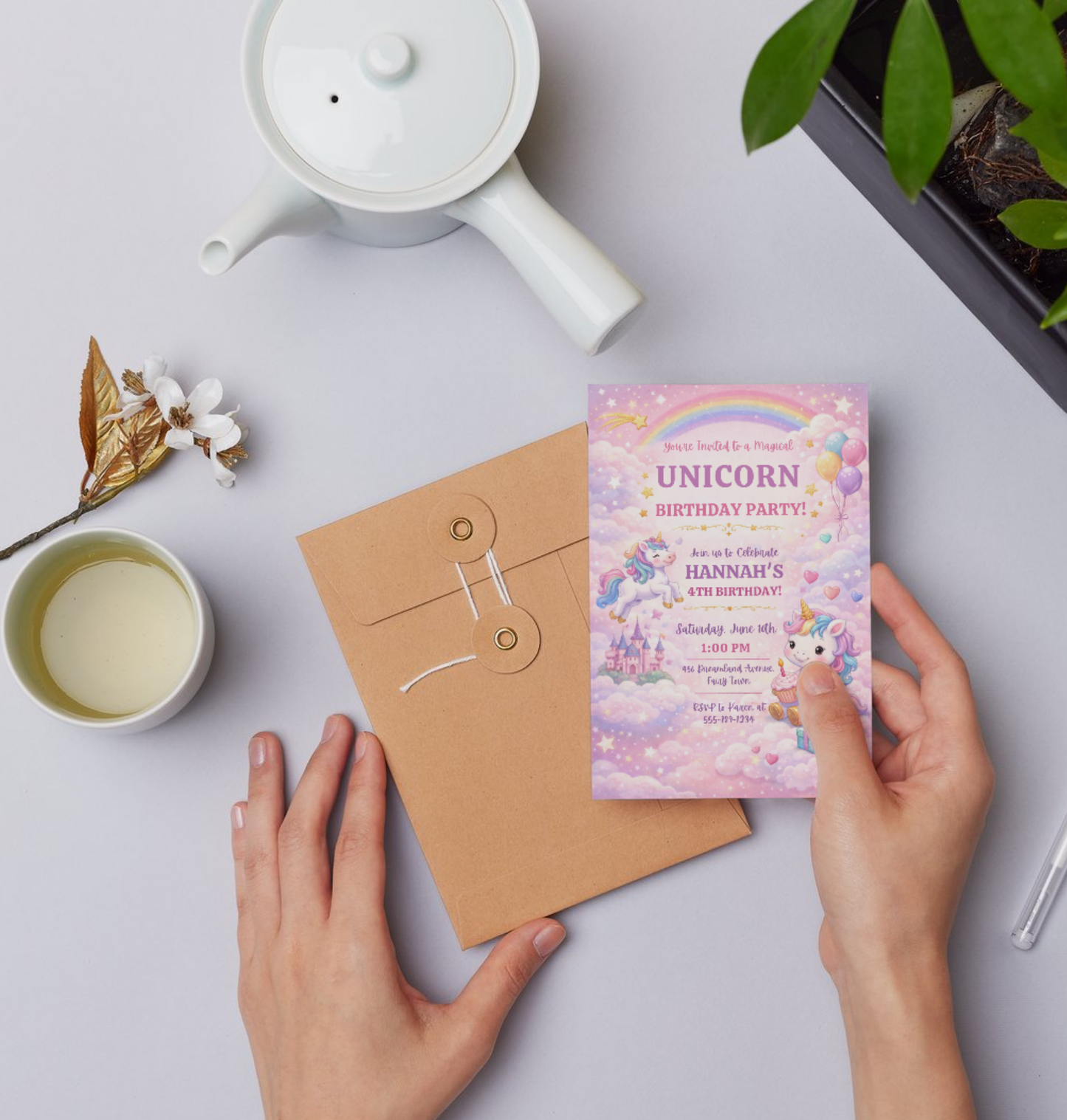Unicorn Birthday Invitation Template | Editable Kids Magical Party Invite