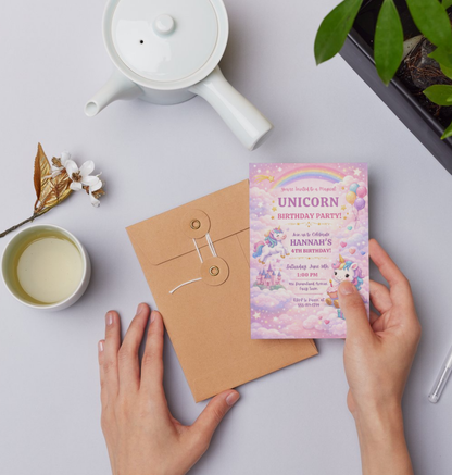 Unicorn Birthday Invitation Template | Editable Kids Magical Party Invite
