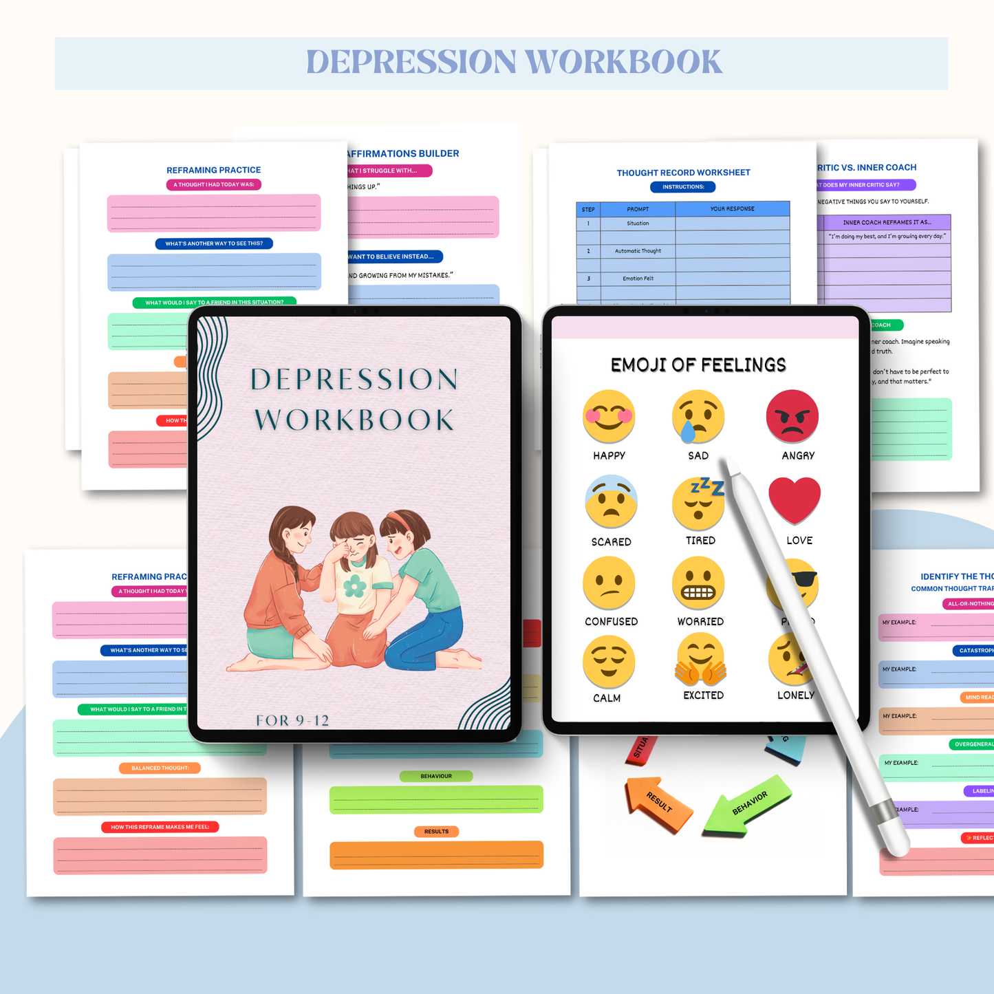 Depression Workbook PDF | Mental Health Journal, CBT Exercises, Mood Tracker &amp; Self-Help Therapy Guide