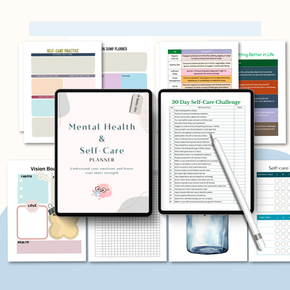Mental Health &amp; Self-Care Planner PDF | Wellness Journal, Mood Tracker, Stress Relief Workbook, Daily Self Care &amp; Mindfulness Planner