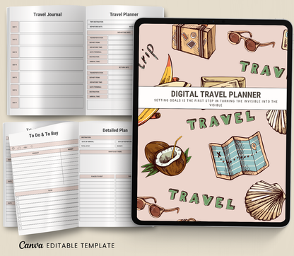 Digital Travel Planner | Editable Trip & Vacation Organizer