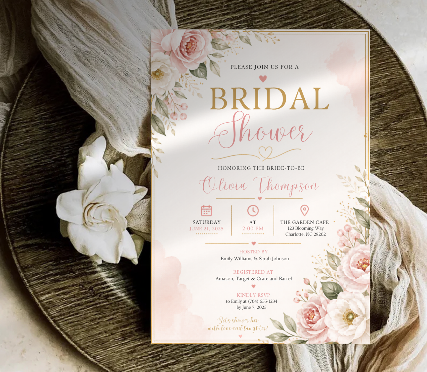 Bridal Shower Invitation Template | Editable Canva Wedding Shower Invite Design Printable & Digital