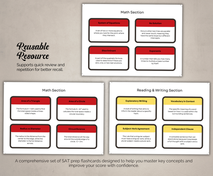 SAT Prep Flashcards Bundle | Printable Study Cards for Exam Success