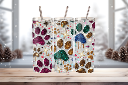 Pet Paw Tumbler Design PNG | Dog &amp; Cat Paw Print Wrap, Sublimation Tumbler Design, Cute Animal Lover Gift, 20oz Skinny Tumbler Template