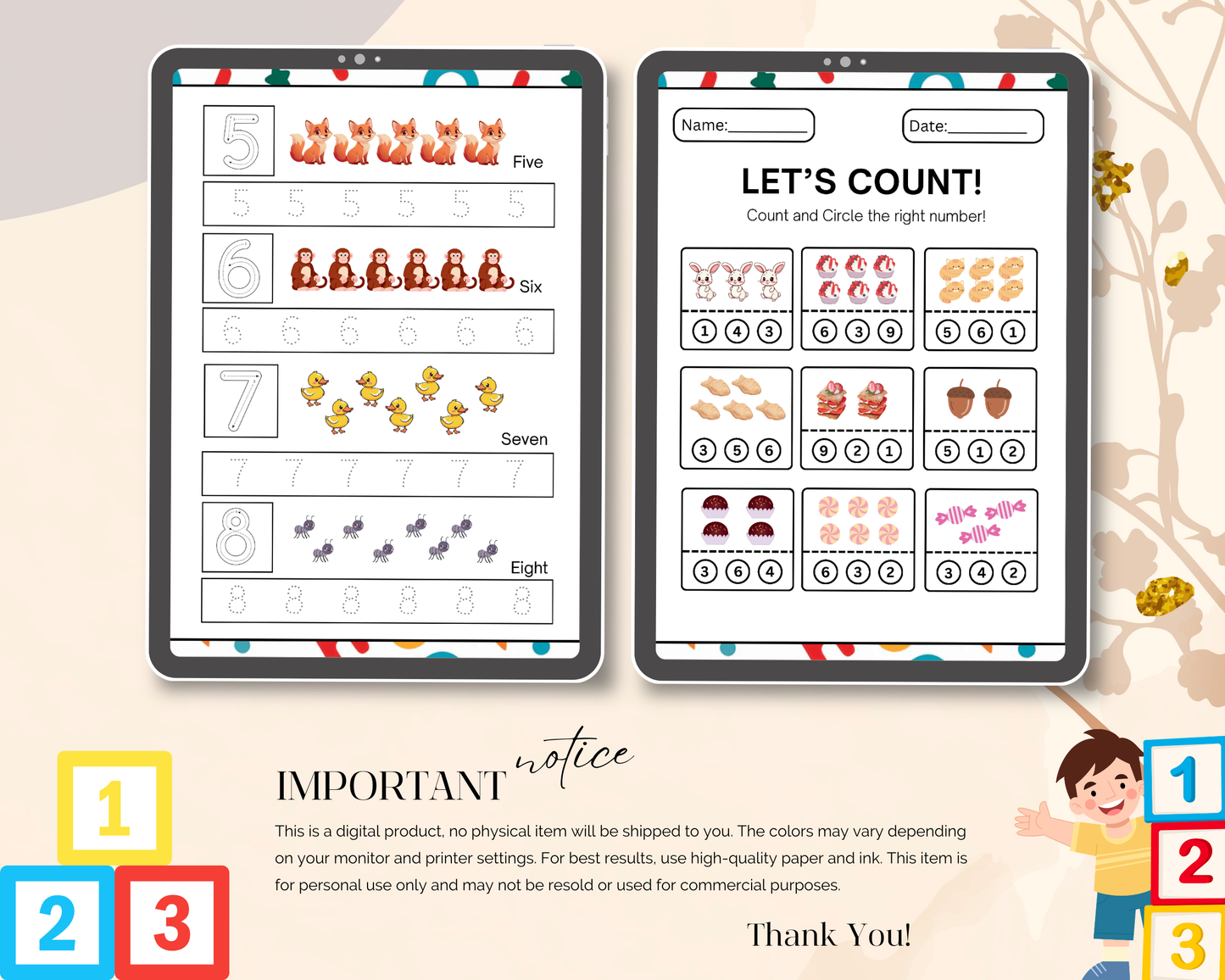 Early Learners Numbers Worksheet | Printable Number Tracing, Counting & Math Activities for Kids