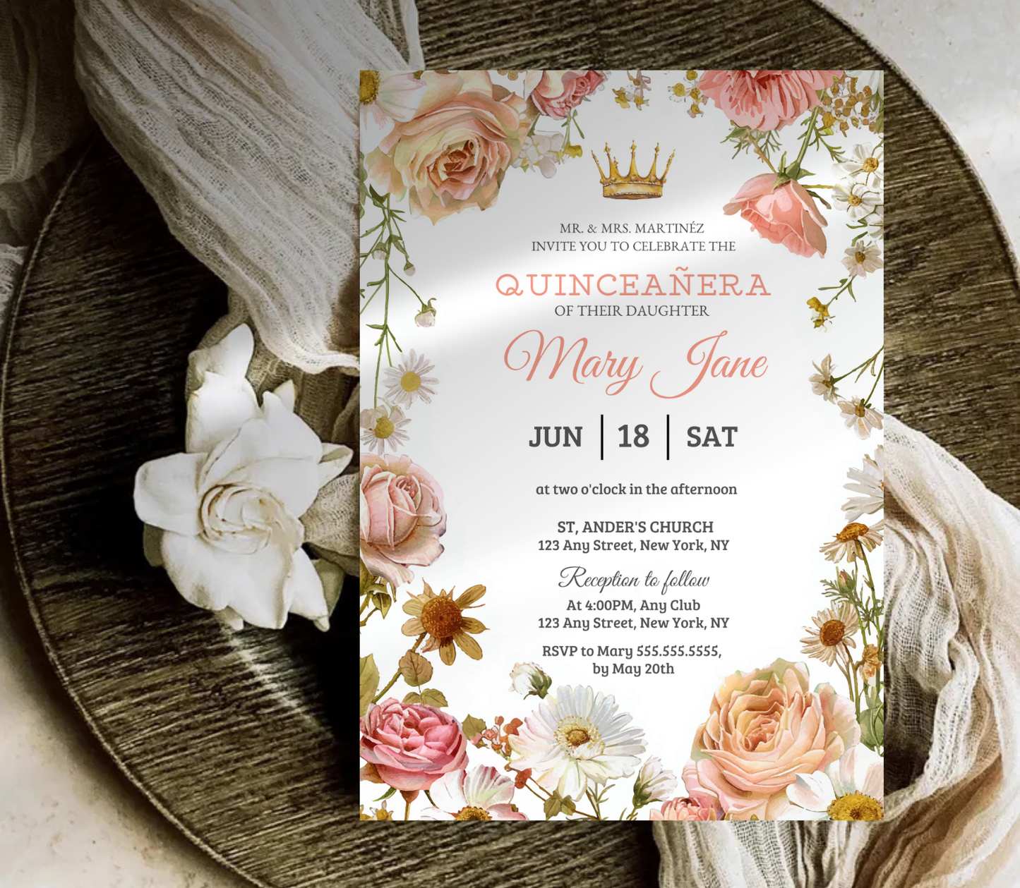 Quinceañera Invitation Template | Editable Canva Quince Party Invite Design Printable & Digital