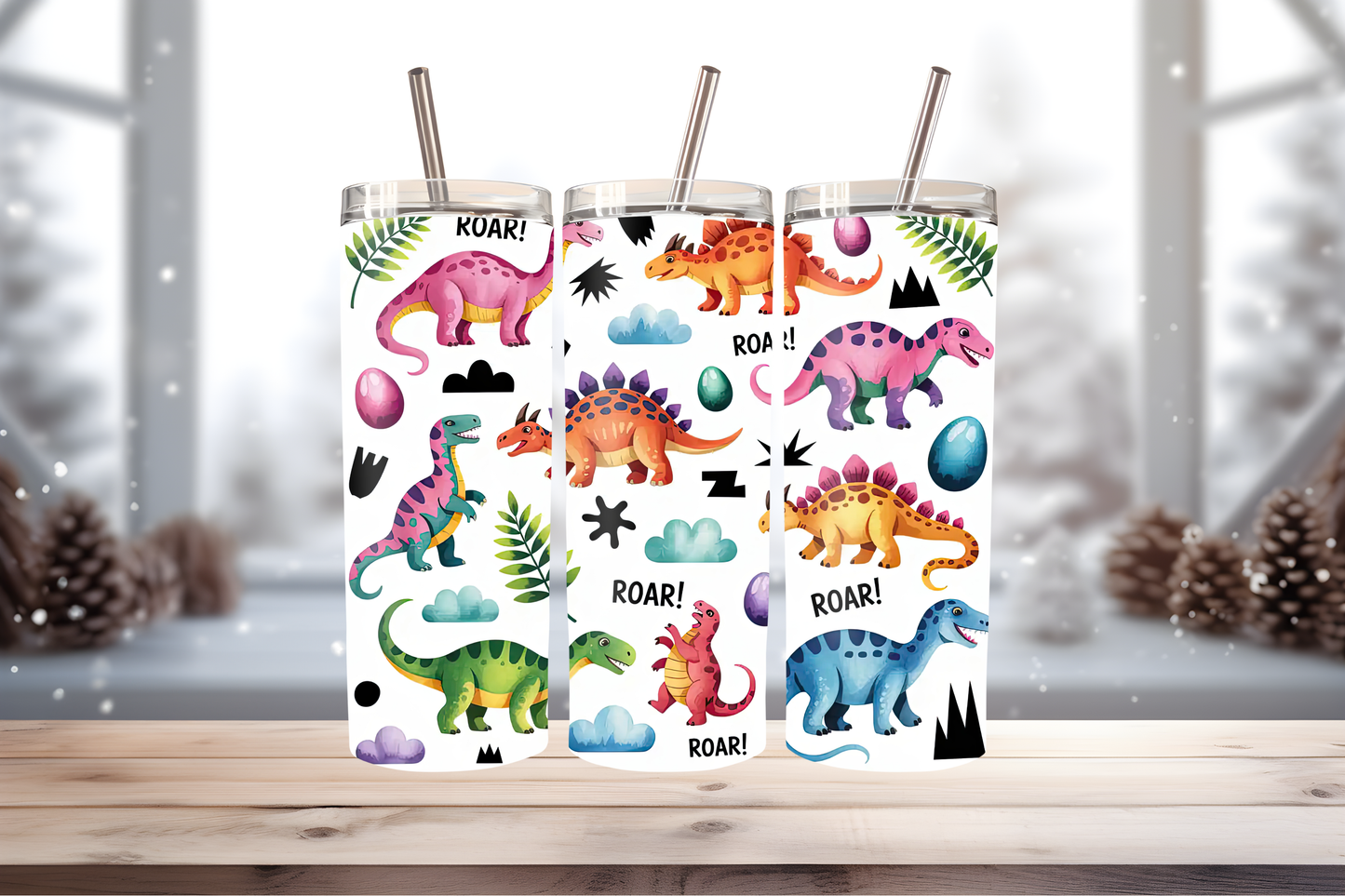Cute Dinosaur Tumbler Wrap PNG | Kids Dino Tumbler Design, 20oz Skinny Tumbler Sublimation, Fun Dinosaur Wrap Template