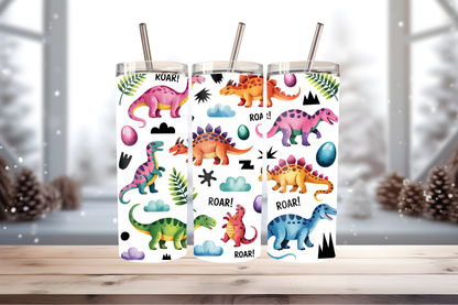 Cute Dinosaur Tumbler Wrap PNG | Kids Dino Tumbler Design, 20oz Skinny Tumbler Sublimation, Fun Dinosaur Wrap Template
