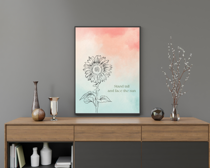 Motivational Sunflower Wall Decor Art | Inspirational Quote Wall Art, Floral Positivity Poster, Printable Sunflower Home Decor