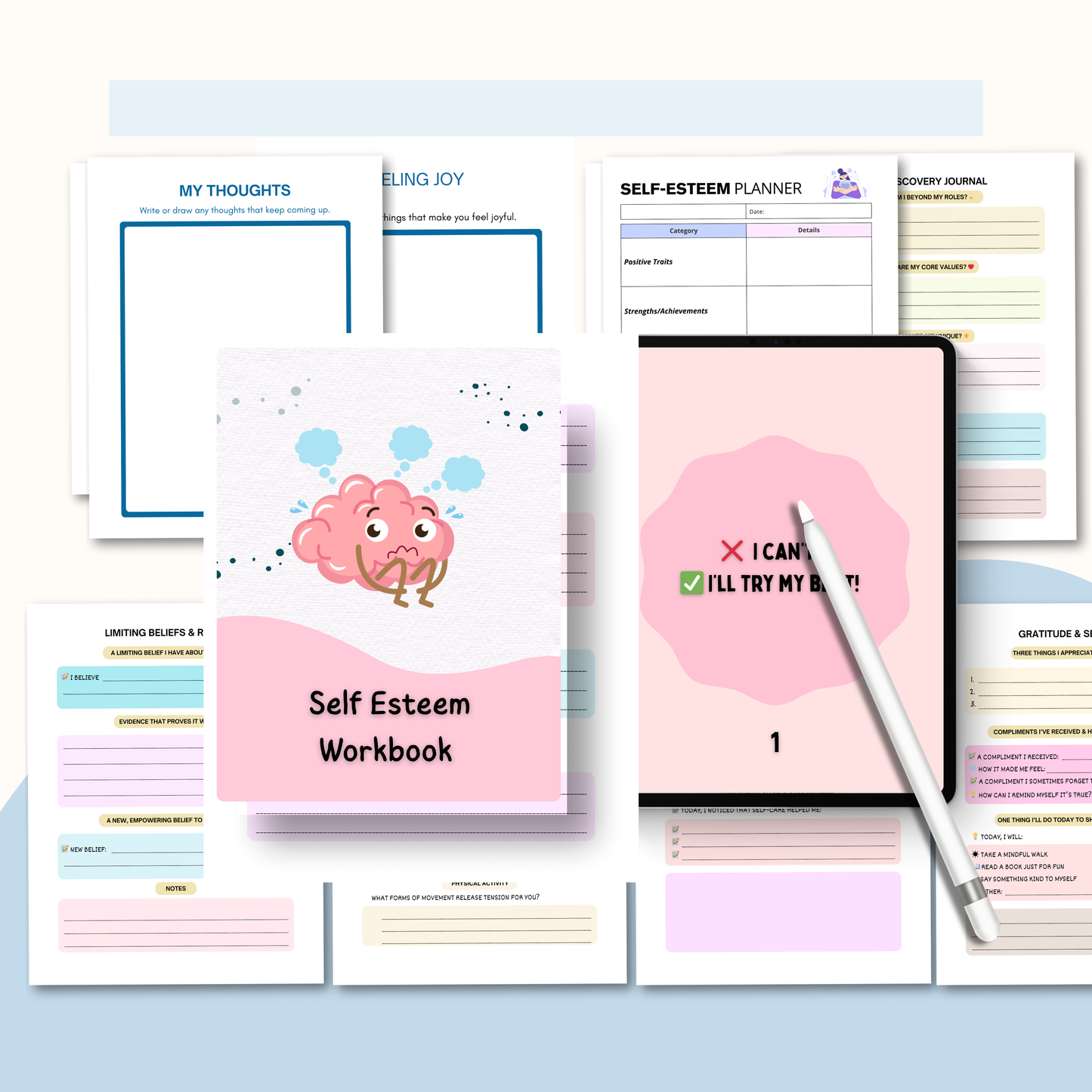 Self Esteem Workbook PDF | Confidence Building Journal, Self Worth &amp; Personal Growth Guide, Therapy Worksheets, Mental Wellness Planner