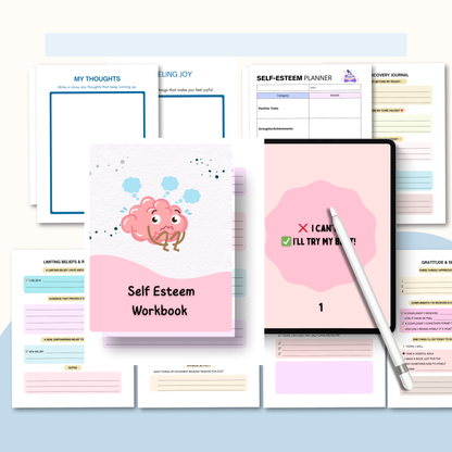Self Esteem Workbook PDF | Confidence Building Journal, Self Worth &amp; Personal Growth Guide, Therapy Worksheets, Mental Wellness Planner