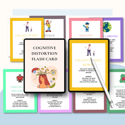 Cognitive Distortion Flash Cards PDF | CBT Thought Cards, Therapy Worksheets, Mental Health Tool, Cognitive Restructuring Guide