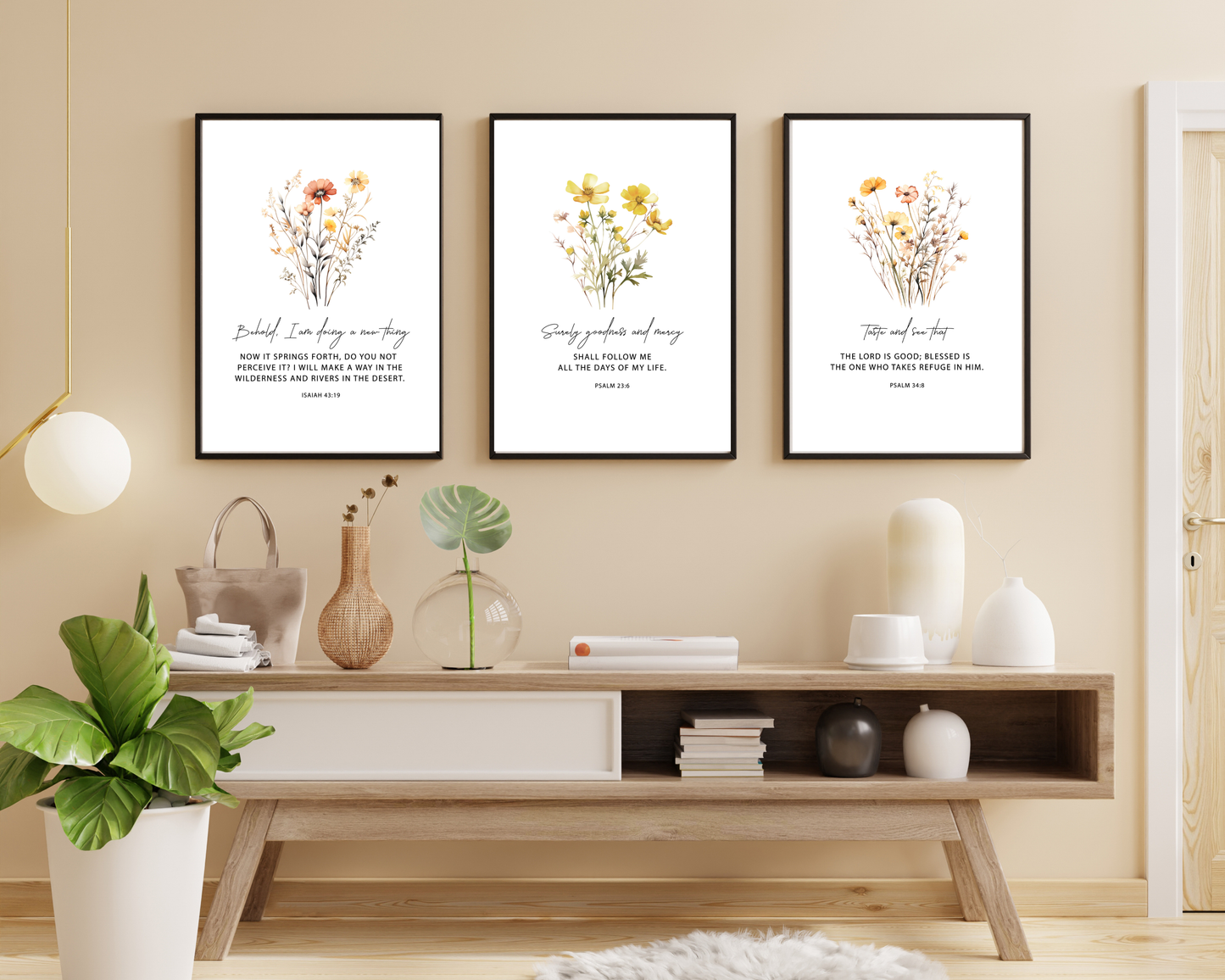 Christian Floral Wall Art Set of 3 | Bible Verse Printable, Feminine Scripture Decor, Boho Neutral Faith Home Wall Prints